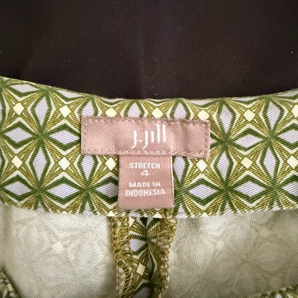 J.Jill Retro Inspired Womens Akle Cropped Pants 4 Green Geometric Stretch - Picture 8 of 9